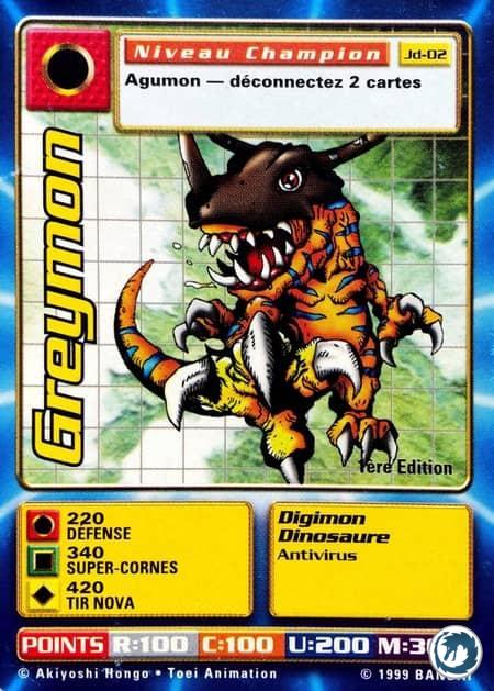 Greymon (JD-02) - Greymon (ST-02) - Série 3 Bandai 1999 - Carte Digimon