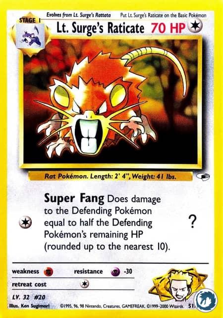 Rattatac de Major Bob (51/132) - Lt. Surge's Raticate (51/132) - Gym Heroes - Carte Pokémon