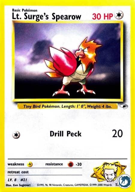 Piafabec de Major Bob (52/132) - Lt. Surge's Spearow (52/132) - Gym Heroes - Carte Pokémon